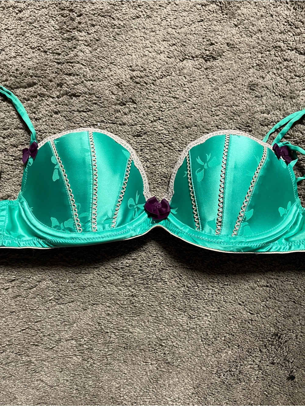 Teal Push-Up Bra with Lace Trim
